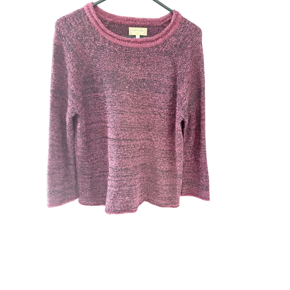 Sigrid Olsen Studio Purple Marl Knit Sweater Crew Neck Small Roll Vintage